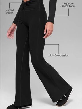 ALO Yoga Black Ruched High-Waist Flare Pants